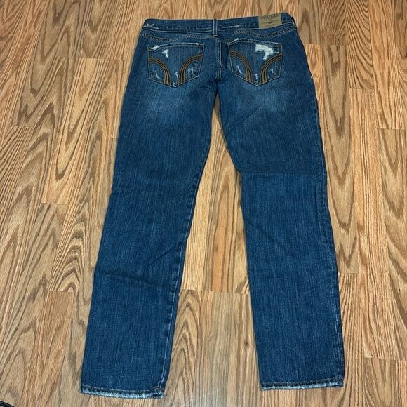 Hollister Distressed Dark Blue Straight Leg Jeans, cotton, 9 - Picture 4 of 11